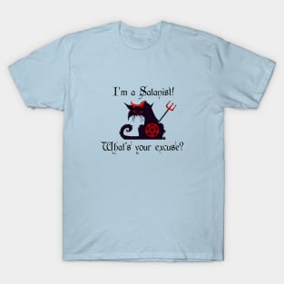 I'm a Satanist! What's your excuse? Cute Cat with Devil Horns T-Shirt